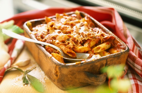 Penne pasta and tomato bake